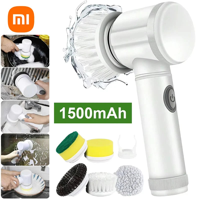 Super escova 5 em 1 limpeza poderosa  com 5 cabeças substituíveis para banheiro cozinha