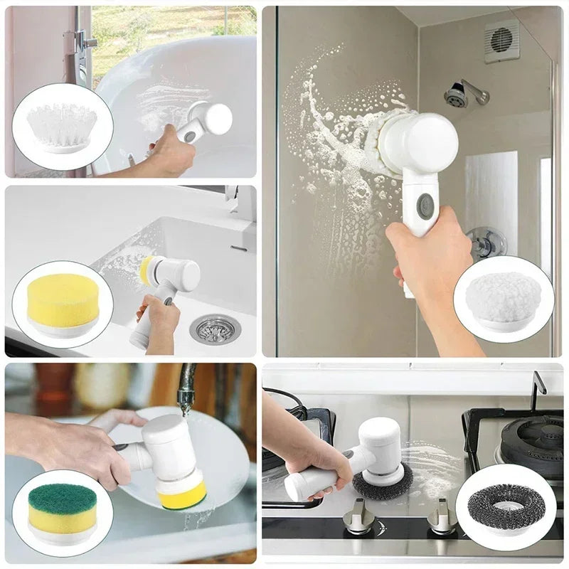 Super escova 5 em 1 limpeza poderosa  com 5 cabeças substituíveis para banheiro cozinha